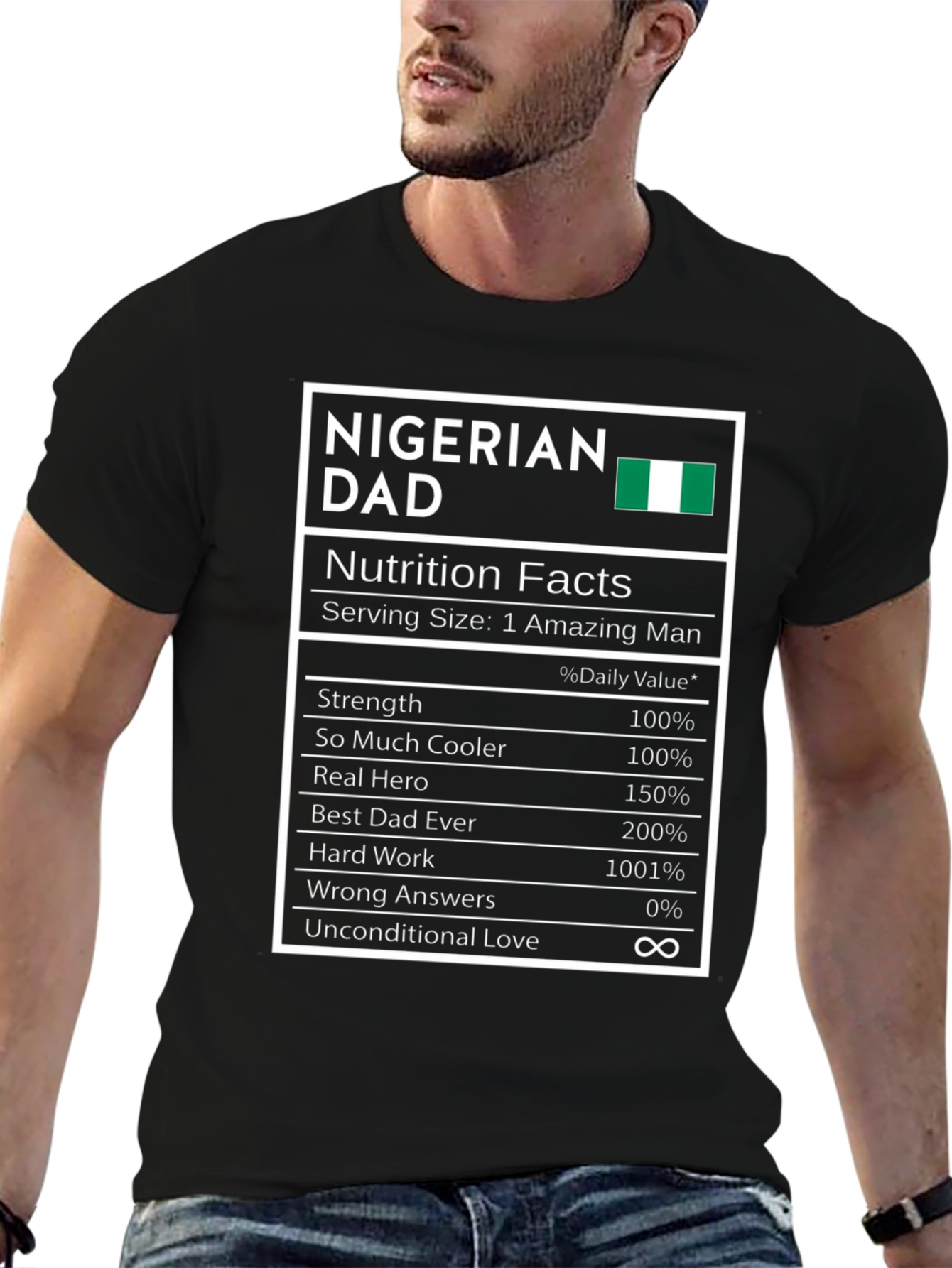 Nigerian Dad Nutrition Facts T-Shirt - Black
