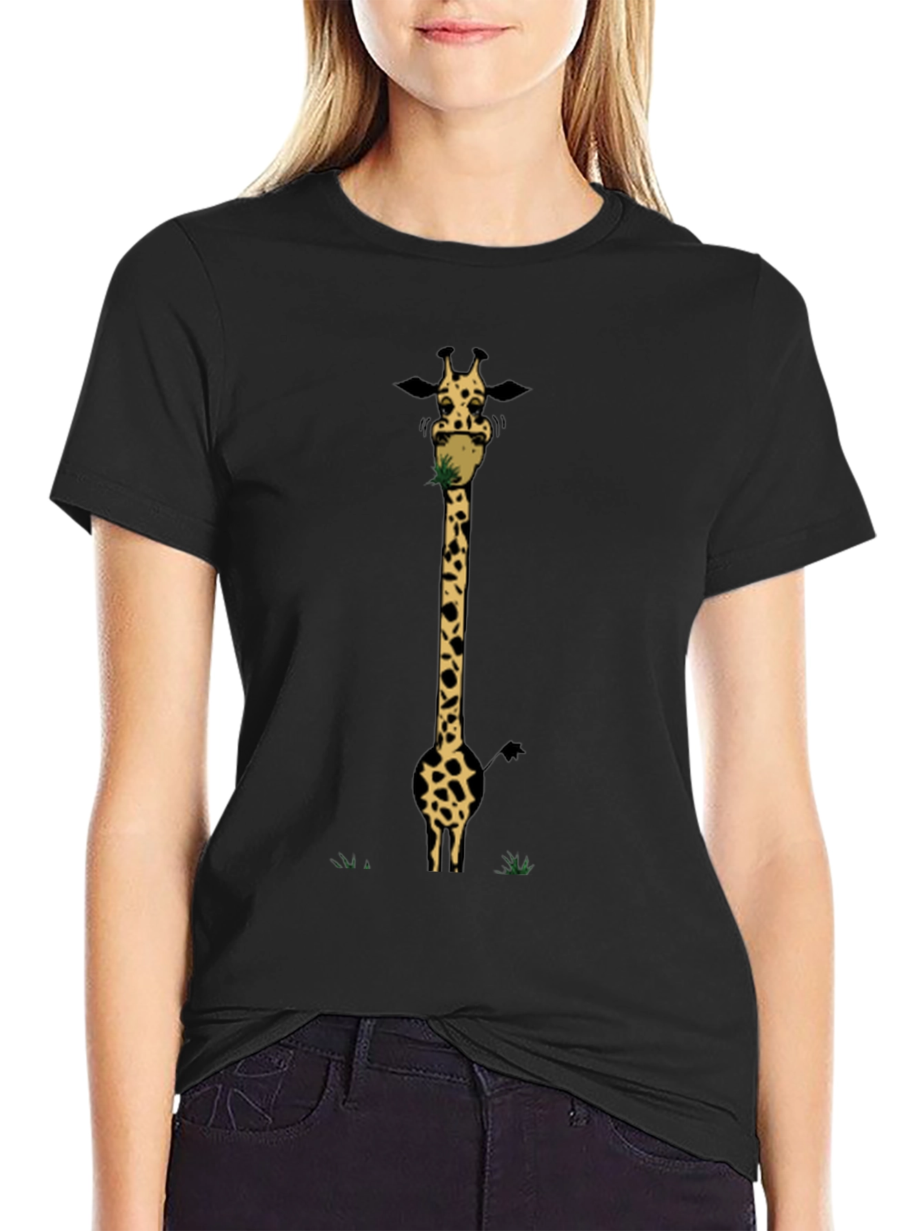 Giraffe Eating Grass Graphic Tee