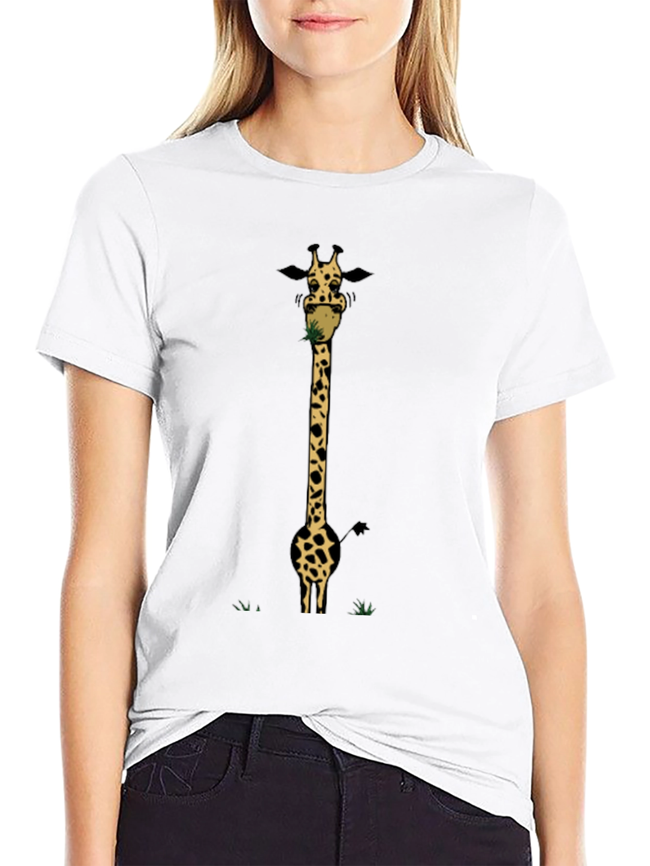 Giraffe Eating Grass Graphic Tee