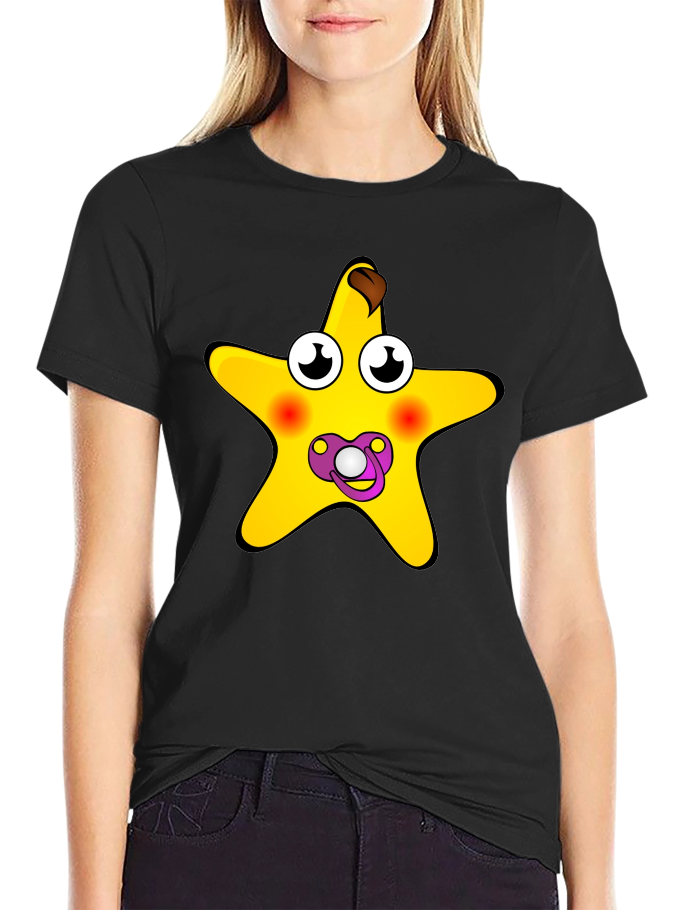 Funny Starfish Pacifier Graphic Tee - Black