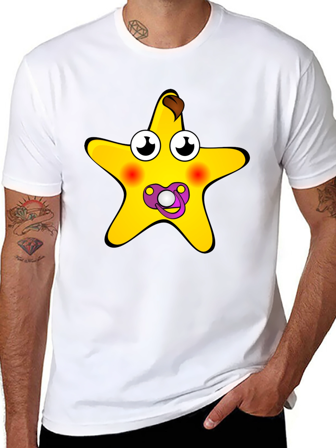Funny Starfish Pacifier Graphic Tee - Black