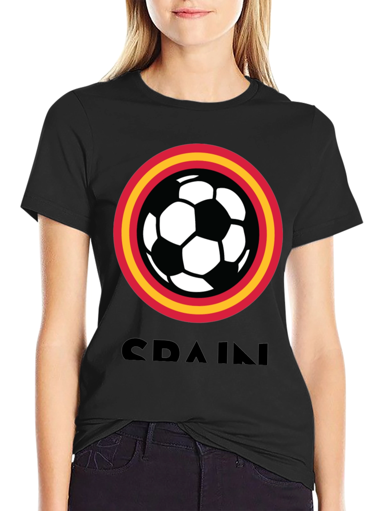 Spain Soccer T-Shirt - Black Football Tee