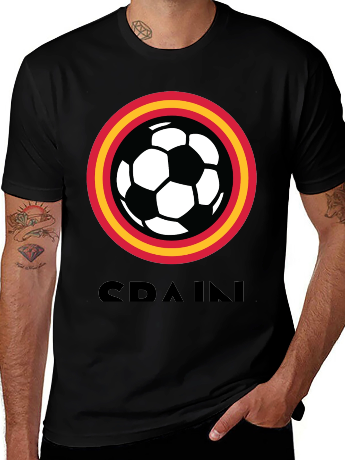 Spain Soccer T-Shirt - Black Football Tee