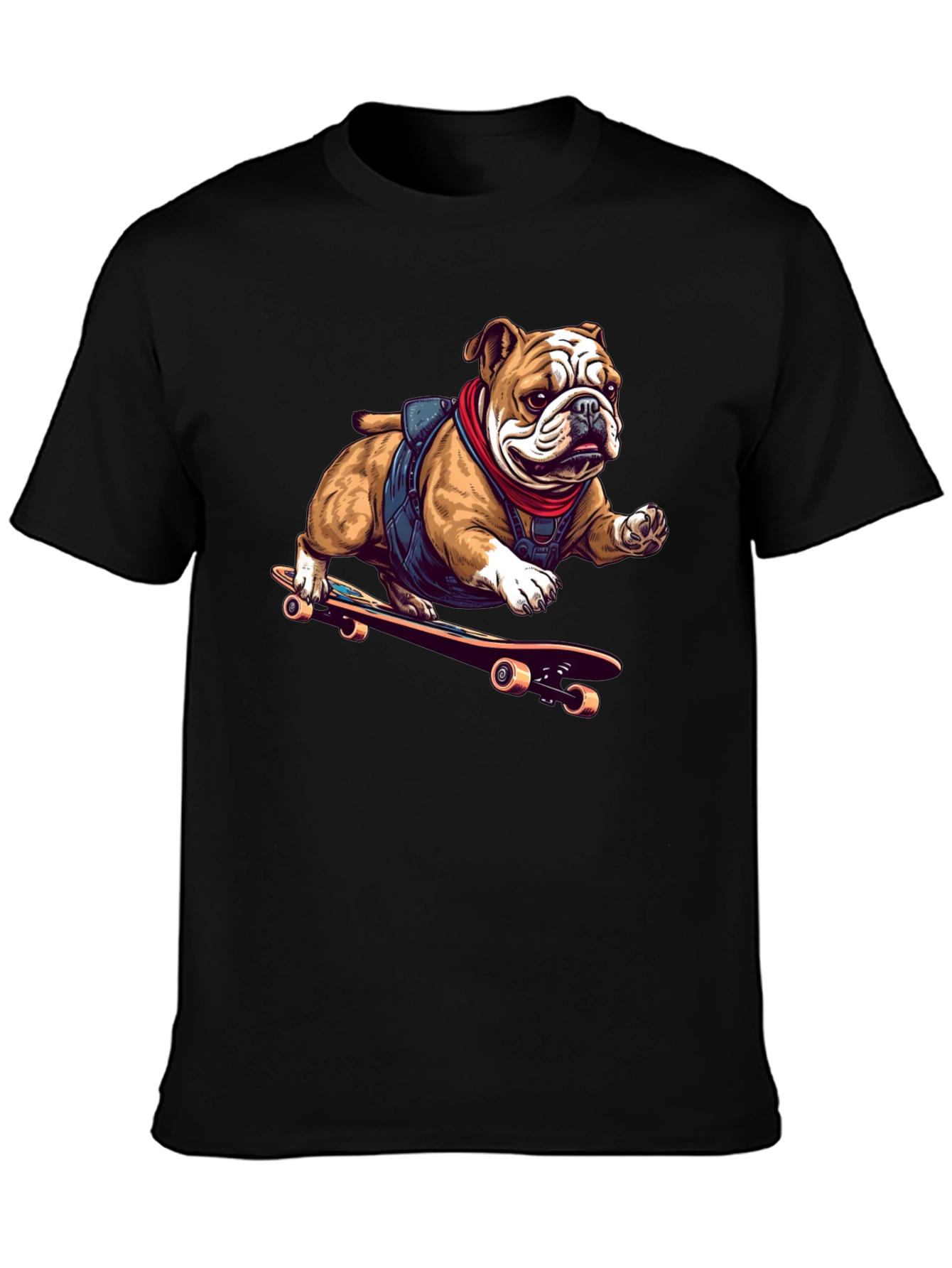 Bulldog Skateboarder Graphic Tee - Cool Black T-Shirt