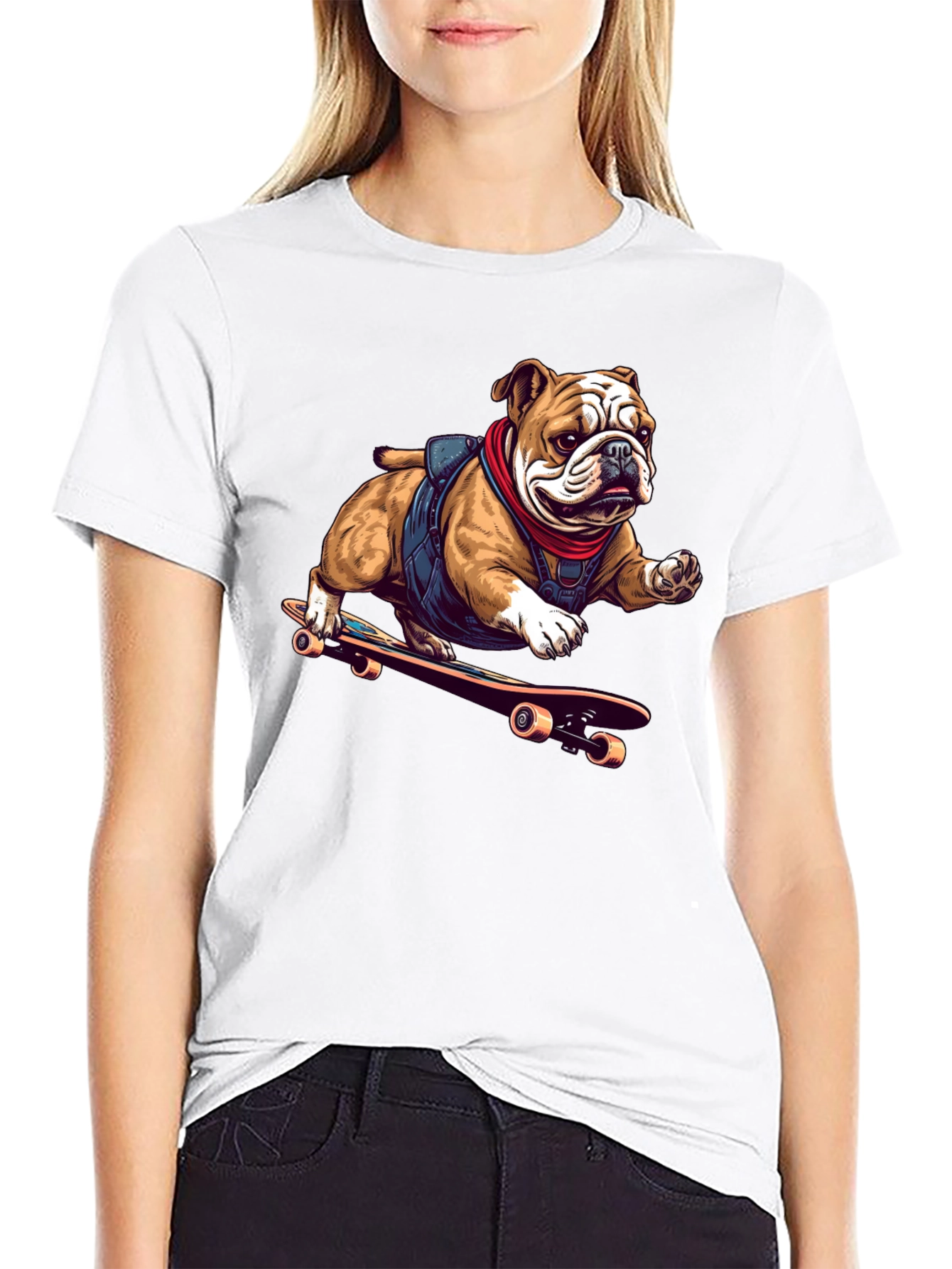 Bulldog Skateboarder Graphic Tee - Cool Black T-Shirt