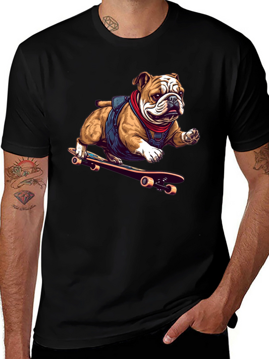 Bulldog Skateboarder Graphic Tee - Cool Black T-Shirt