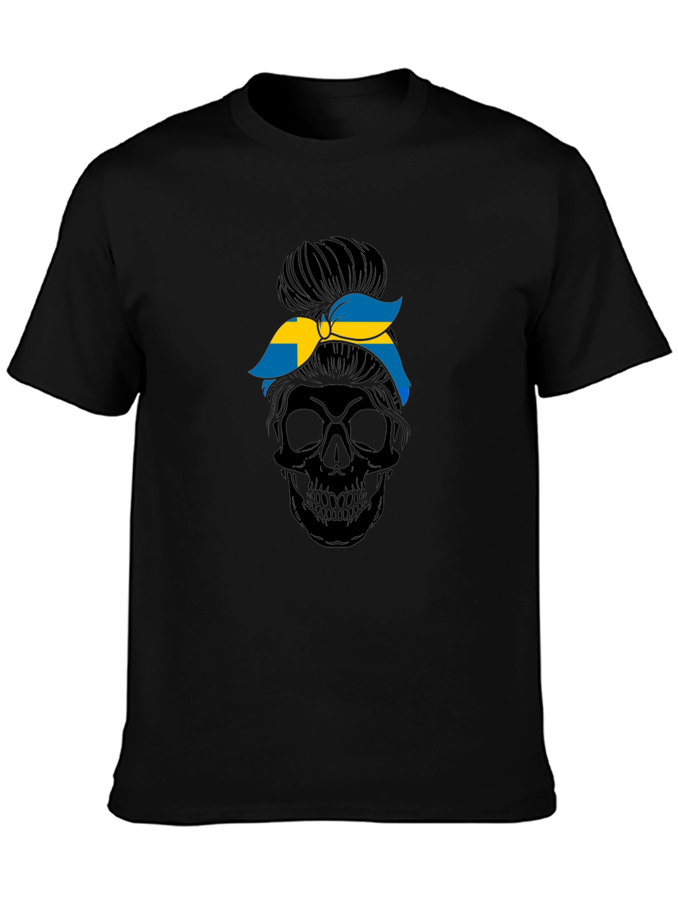 Sweden Flag Skull Messy Bun T-Shirt