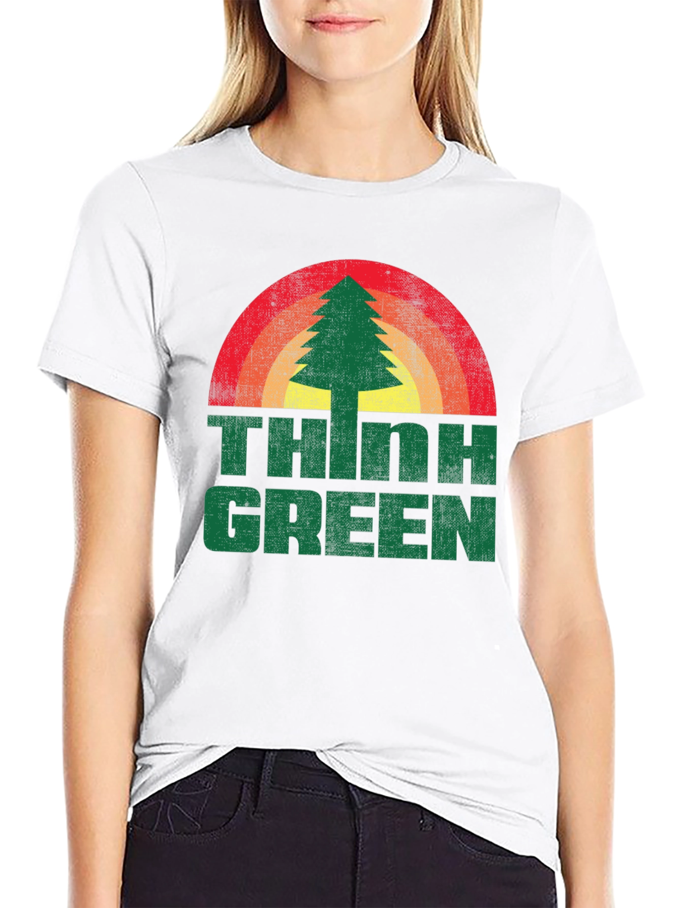 Retro Think Green Tree Graphic Tee - Unisex