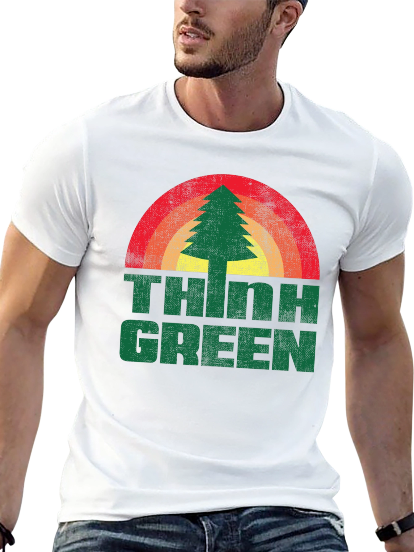 Retro Think Green Tree Graphic Tee - Unisex