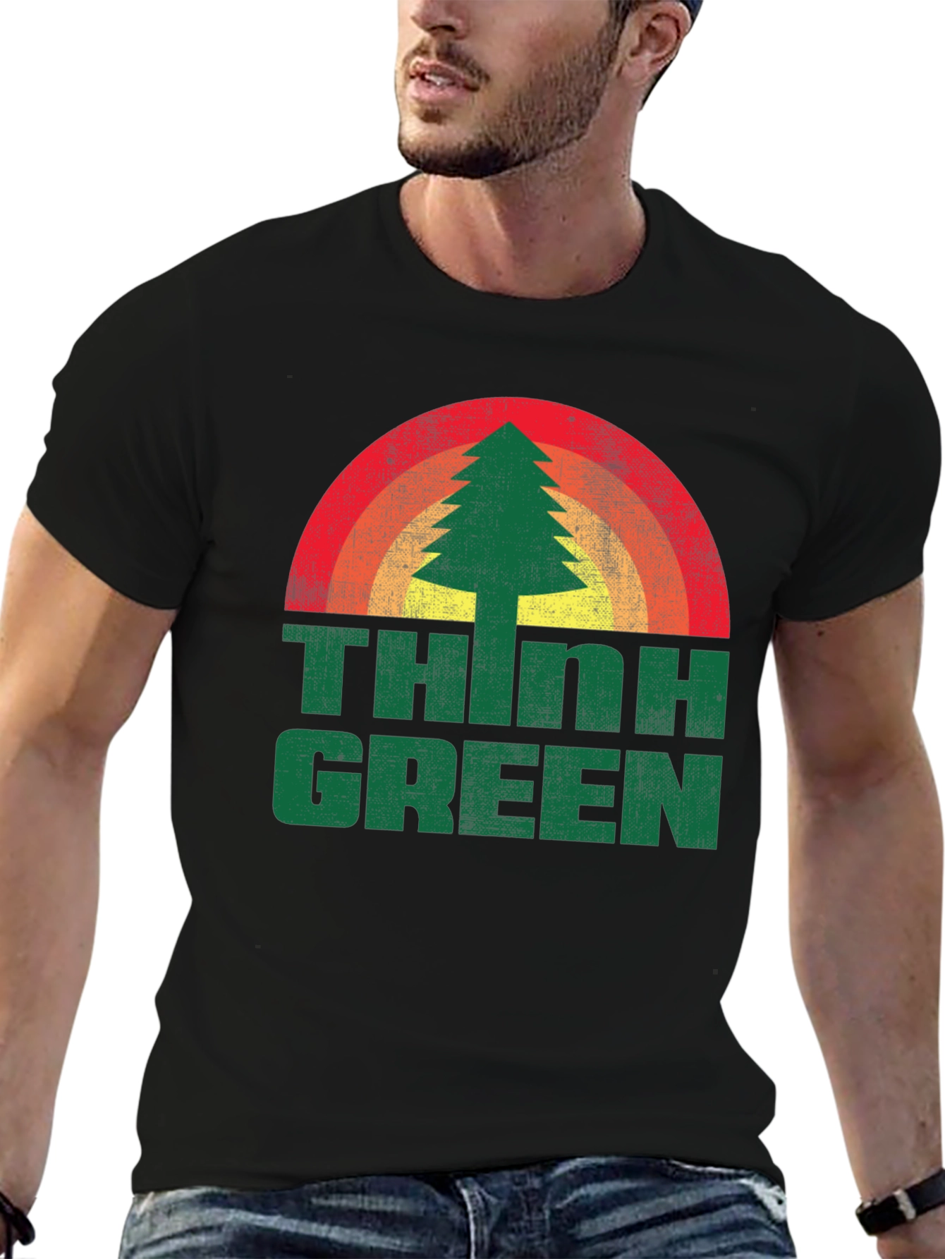 Retro Think Green Tree Graphic Tee - Unisex