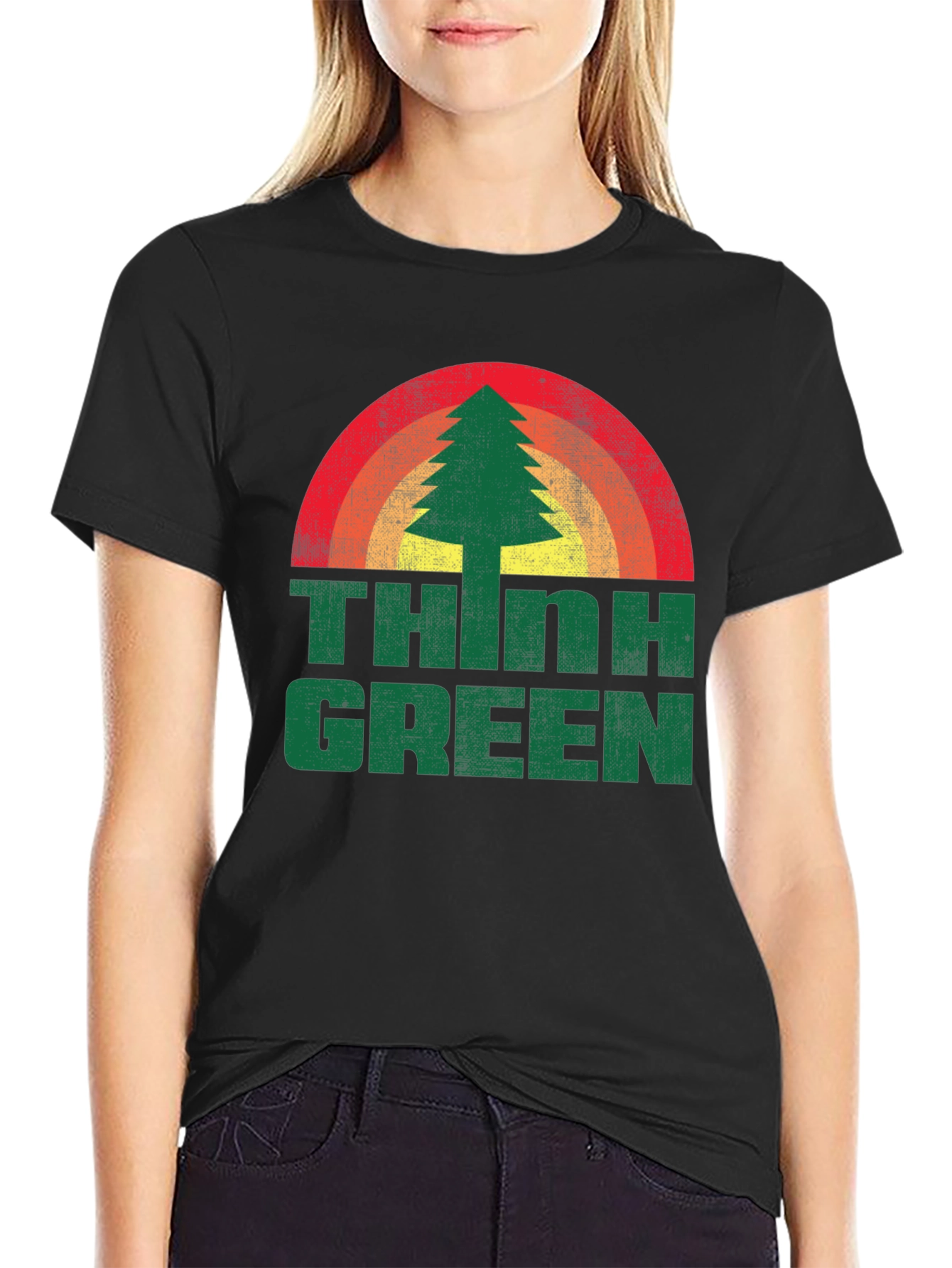 Retro Think Green Tree Graphic Tee - Unisex