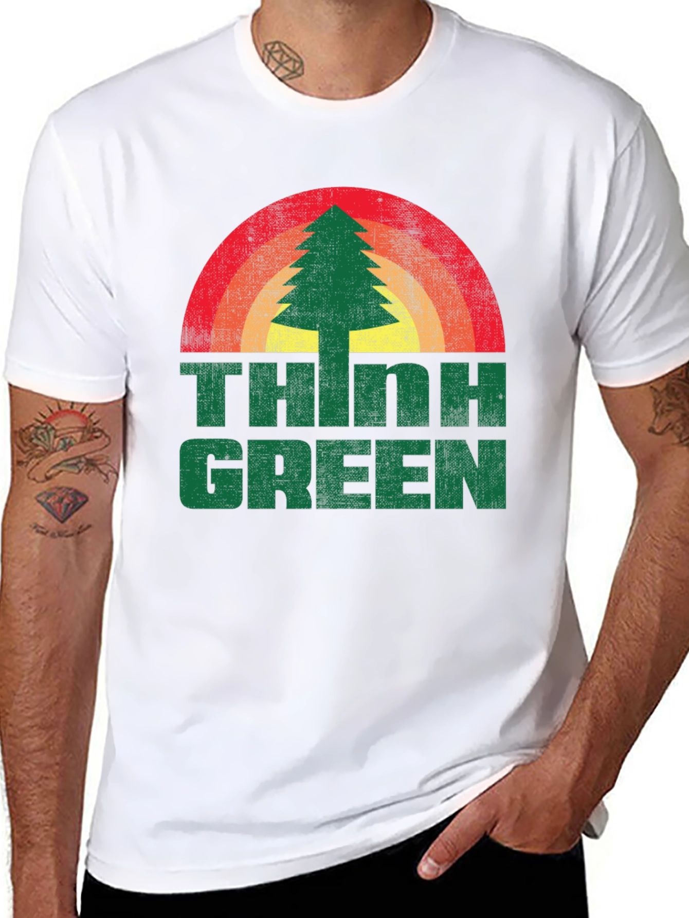 Retro Think Green Tree Graphic Tee - Unisex