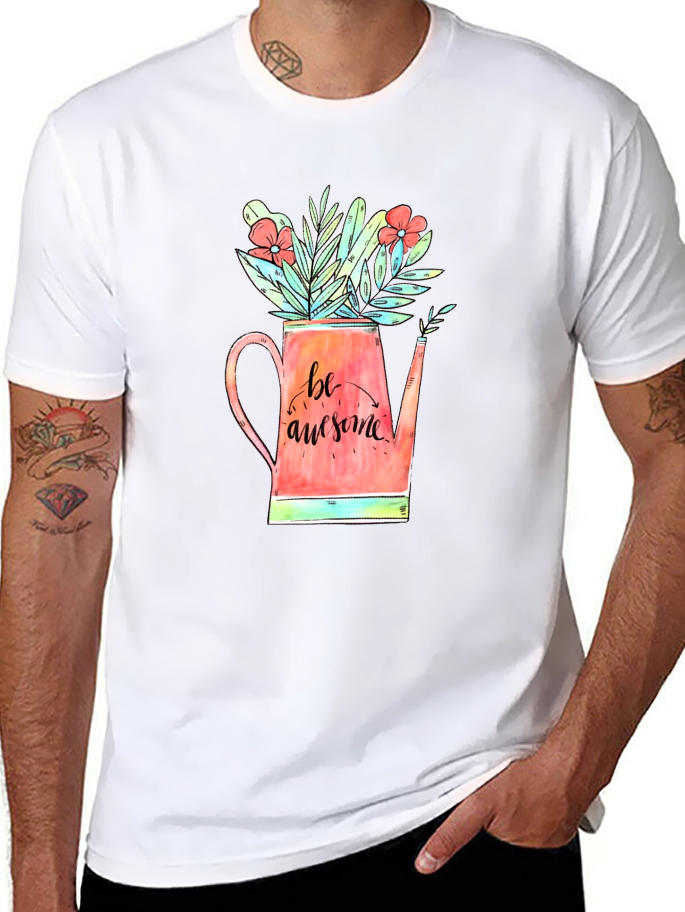 Be Awesome Floral Watering Can Graphic Tee