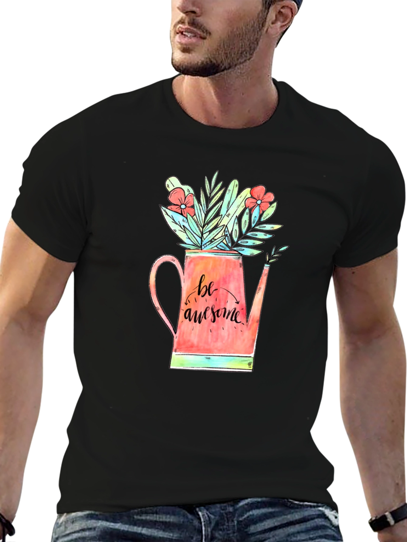 Be Awesome Floral Watering Can Graphic Tee