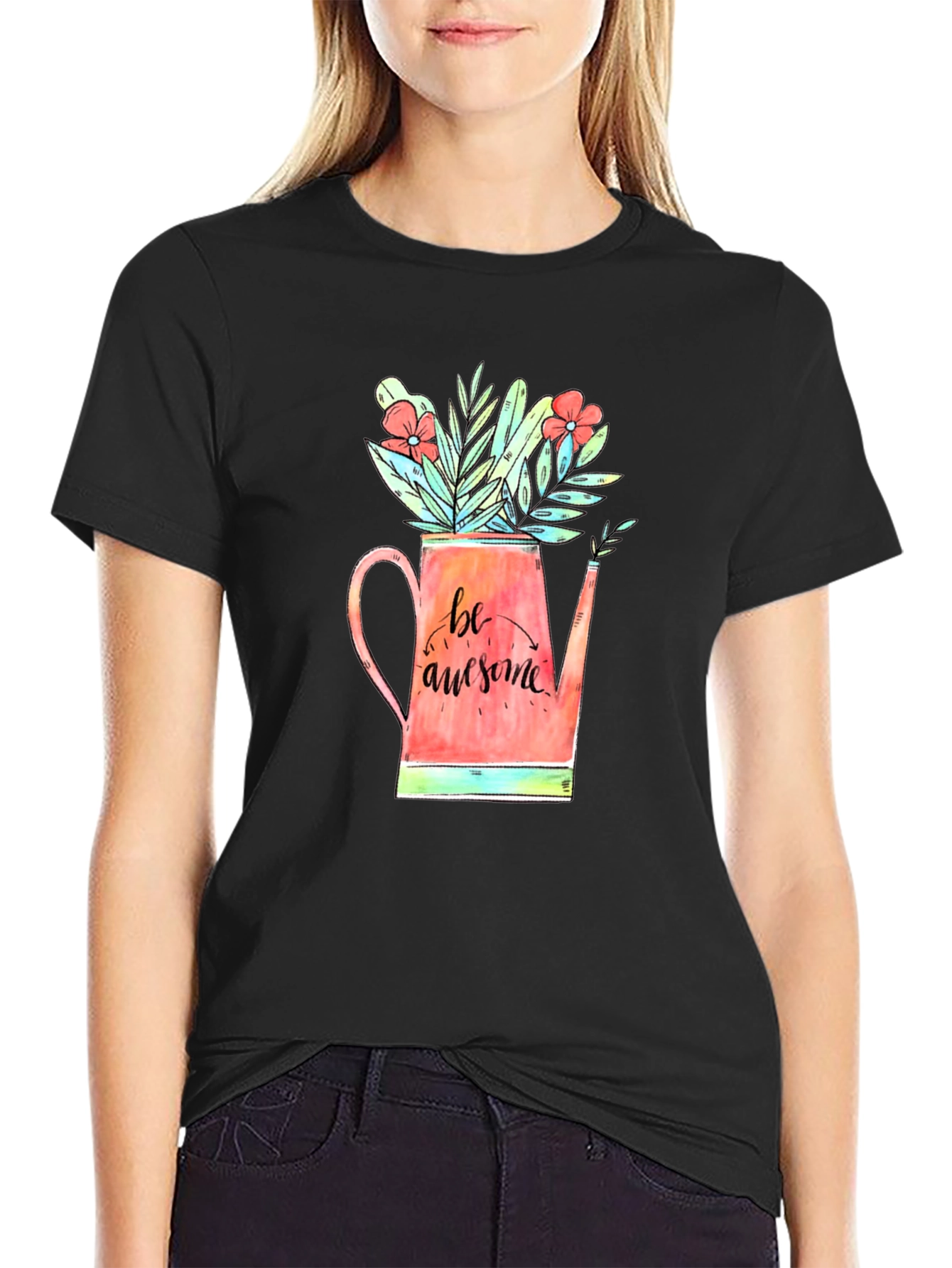 Be Awesome Floral Watering Can Graphic Tee