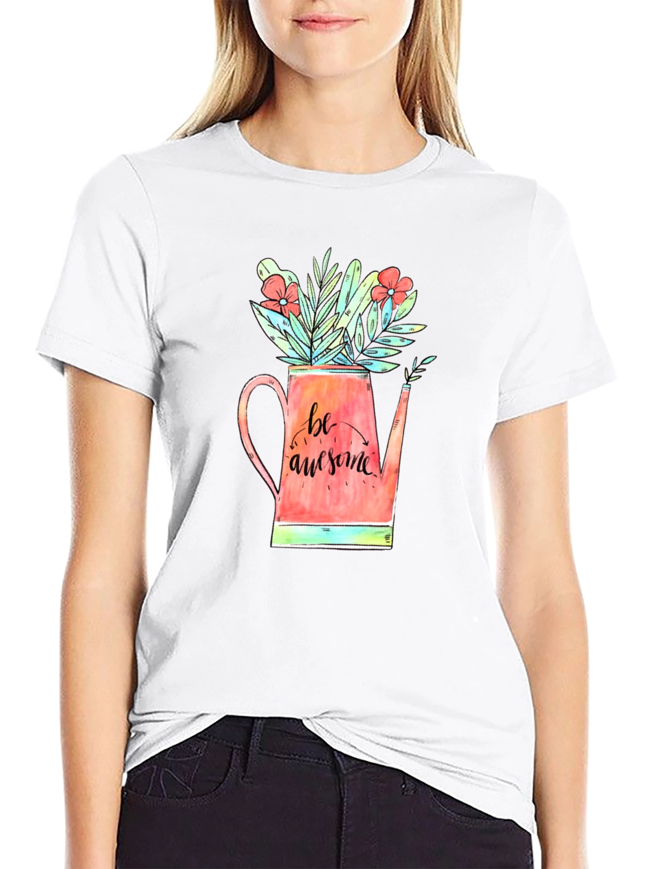 Be Awesome Floral Watering Can Graphic Tee