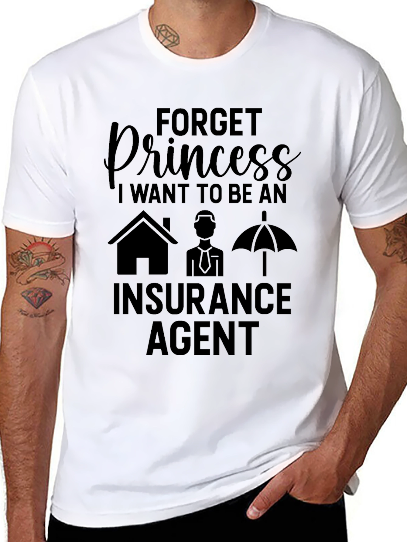 Forget Princess Insurance Agent Black T-Shirt