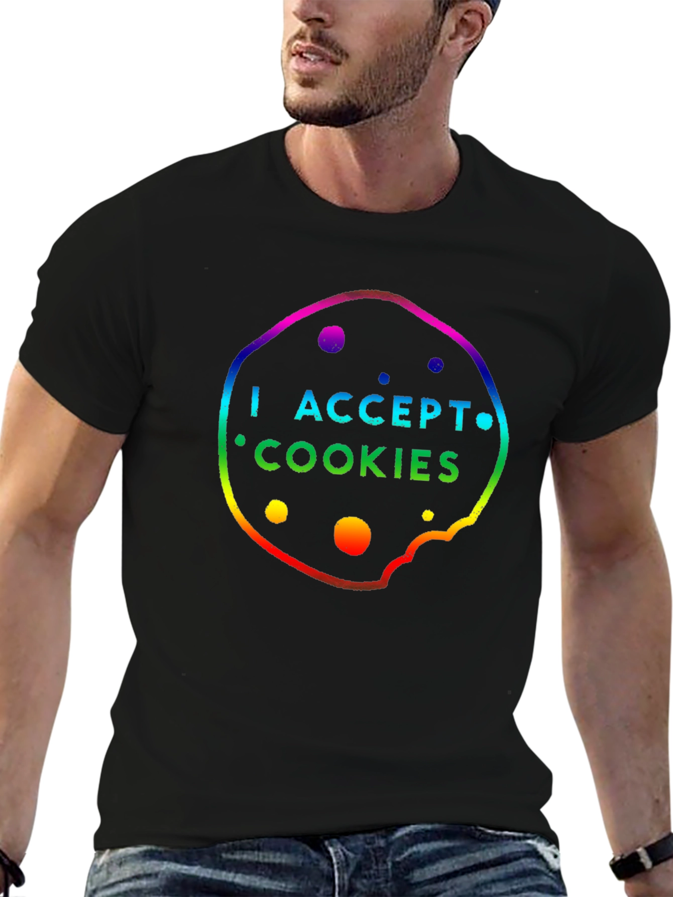 I Accept Cookies Rainbow T-Shirt Novelty Tech Geek Shirt