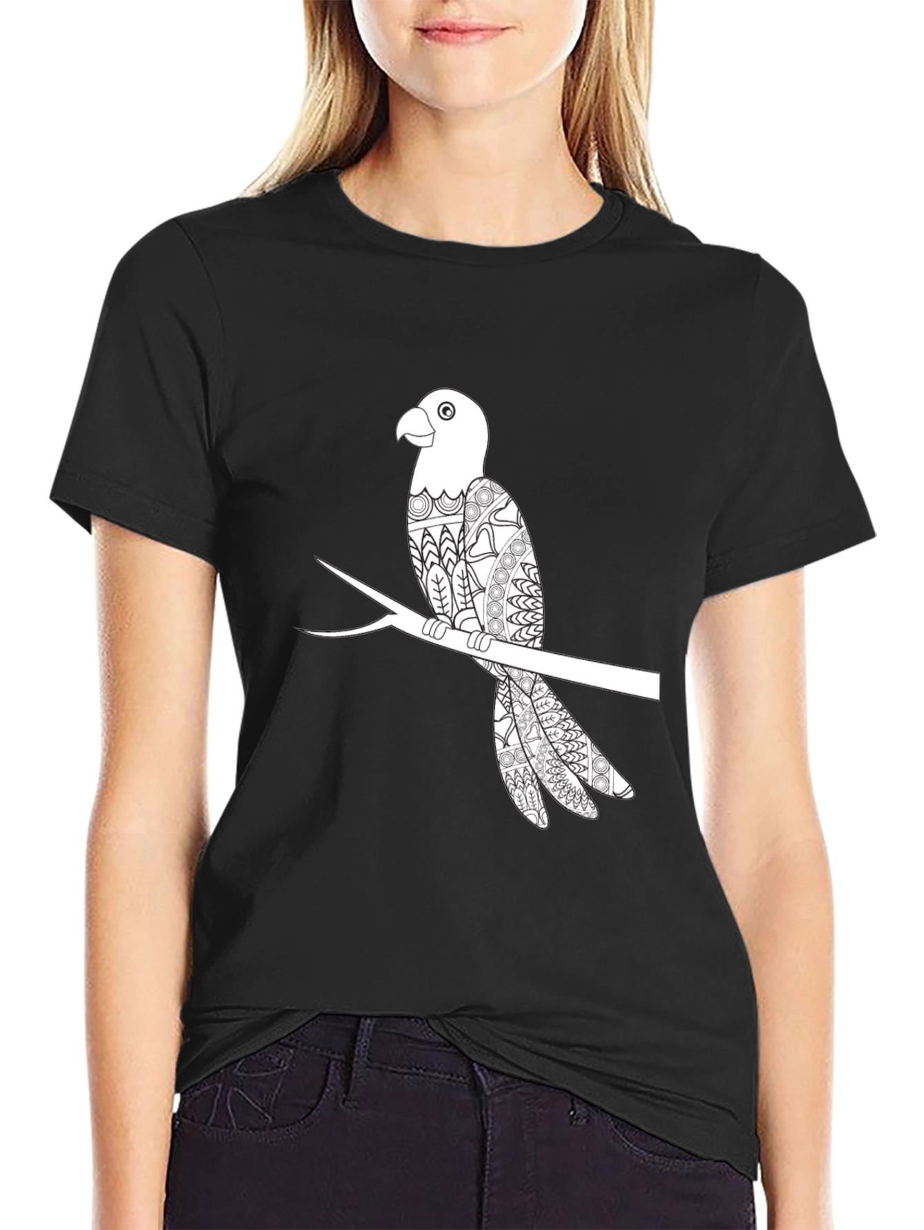 Mens Black Parrot Graphic T-Shirt