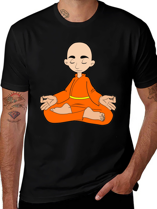 Meditating Monk Graphic T-Shirt - Black Cotton Blend