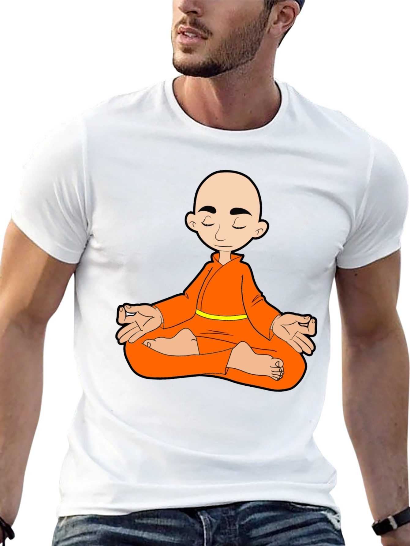 Meditating Monk Graphic T-Shirt - Black Cotton Blend