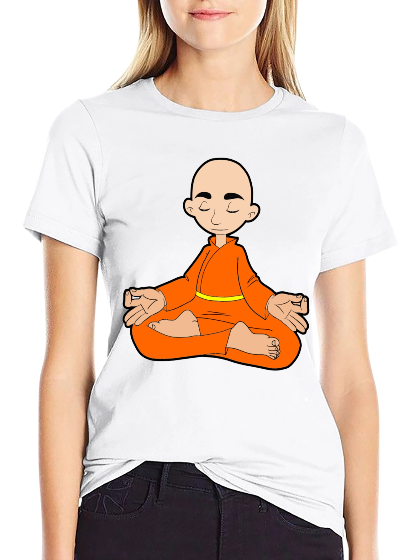 Meditating Monk Graphic T-Shirt - Black Cotton Blend