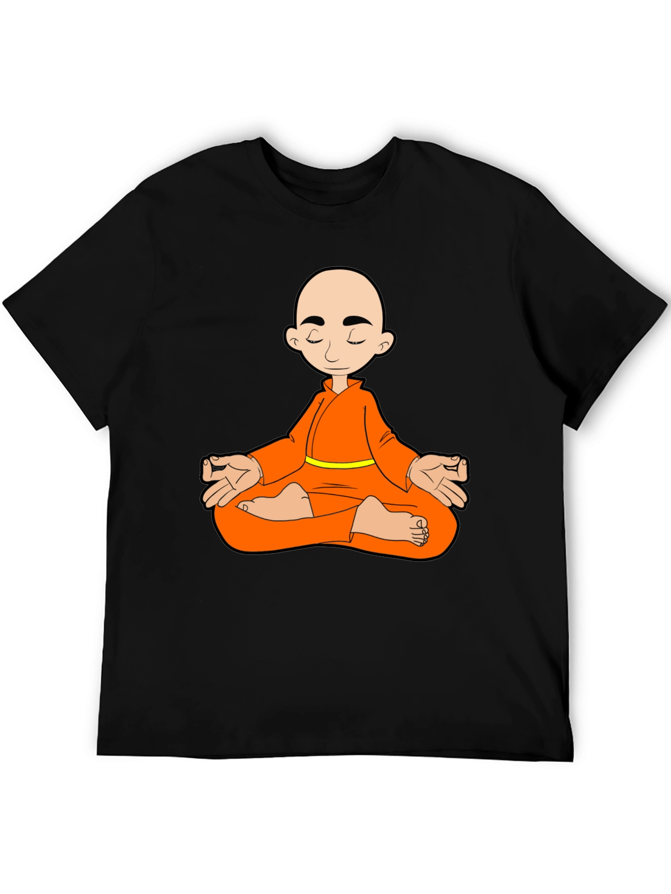 Meditating Monk Graphic T-Shirt - Black Cotton Blend