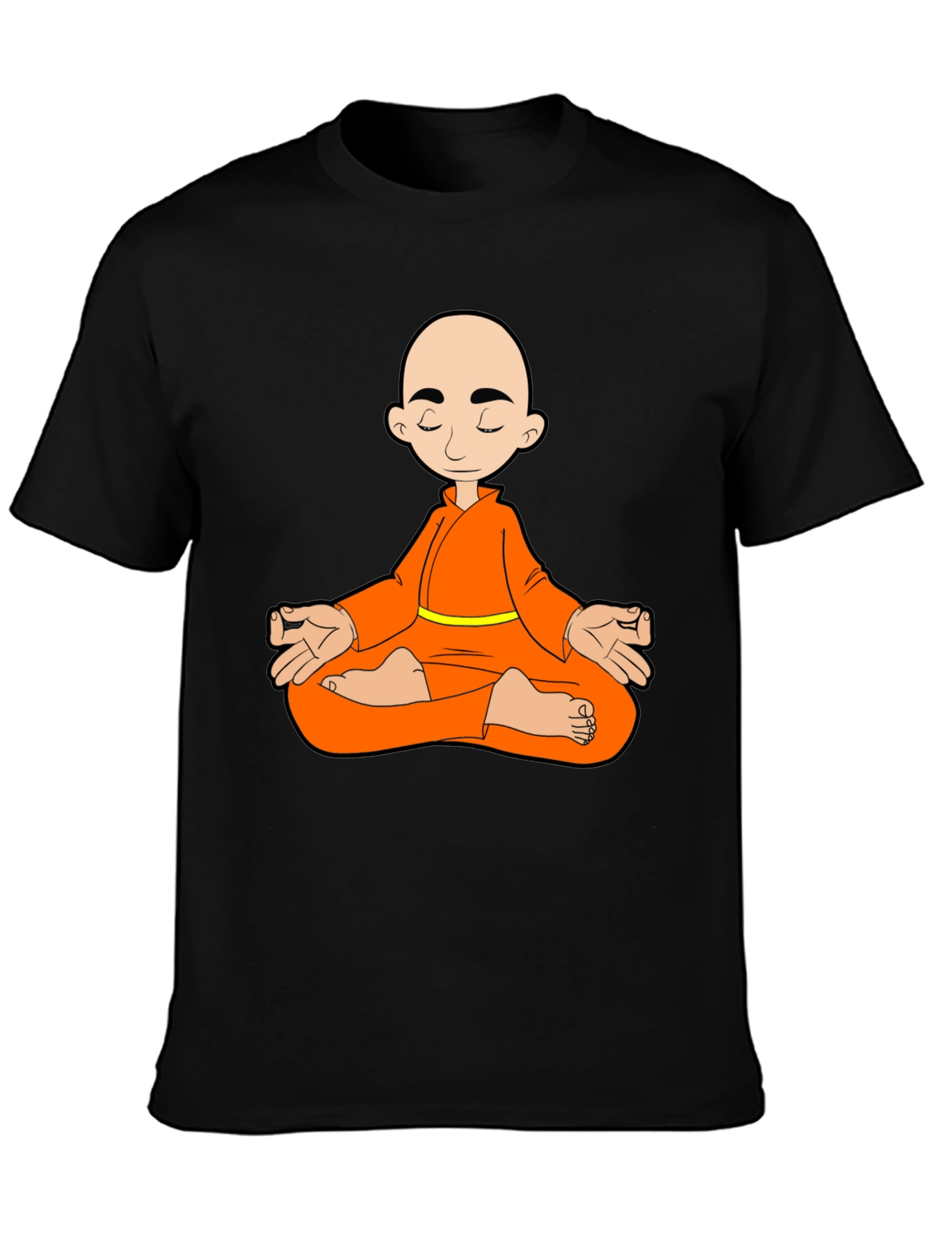Meditating Monk Graphic T-Shirt - Black Cotton Blend