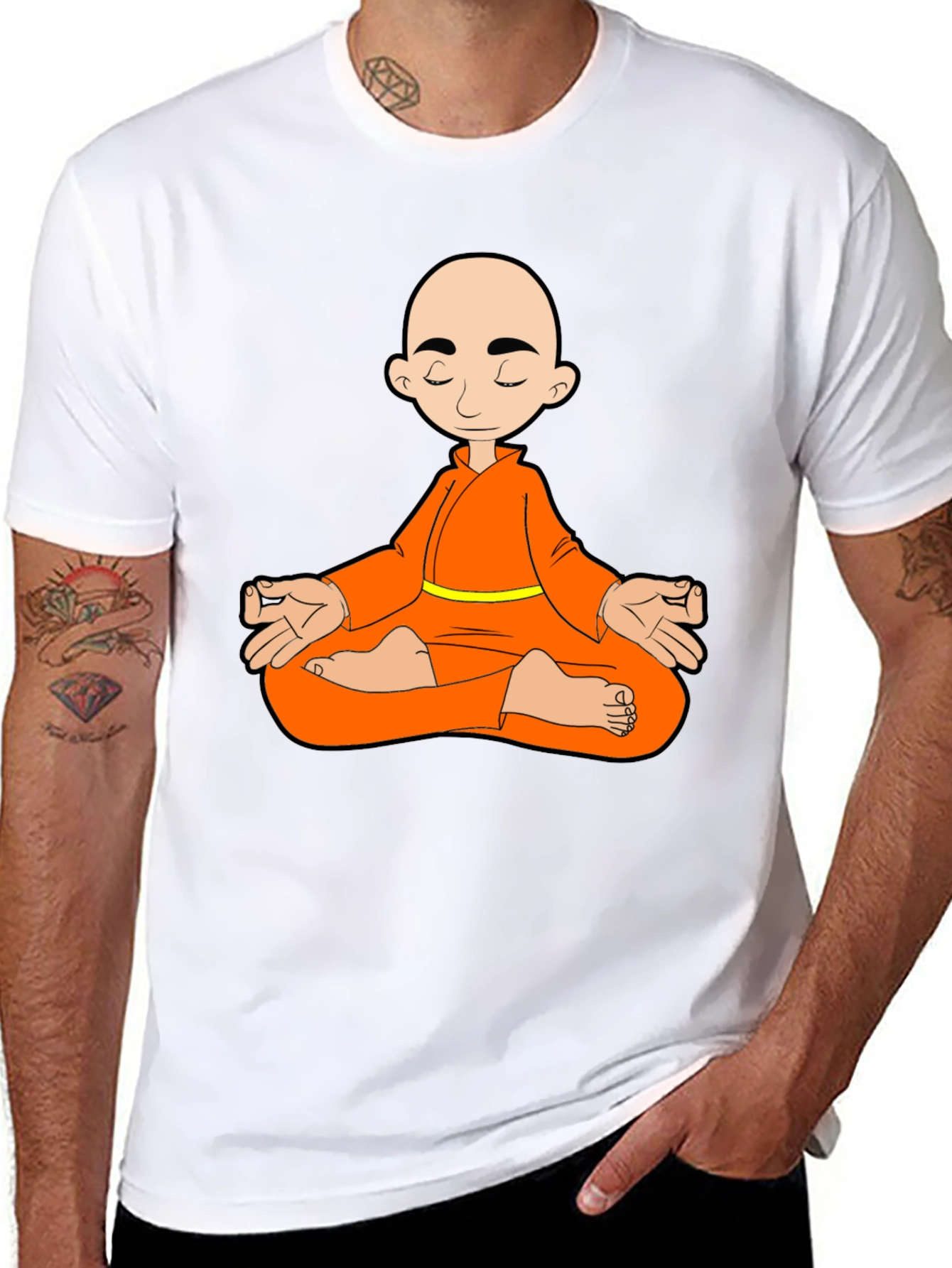 Meditating Monk Graphic T-Shirt - Black Cotton Blend