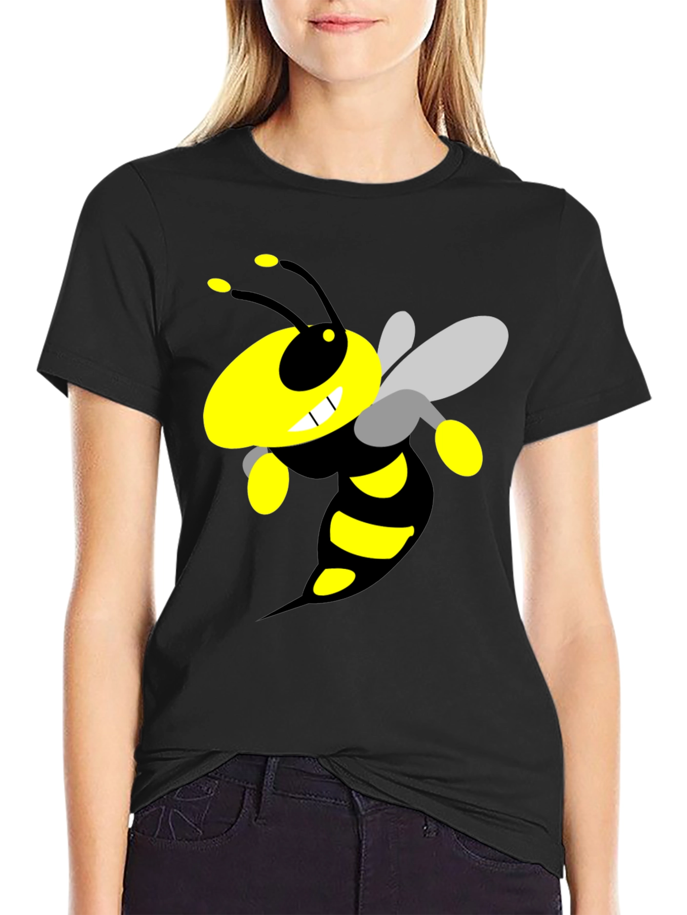 Cartoon Bee Graphic Black T-Shirt