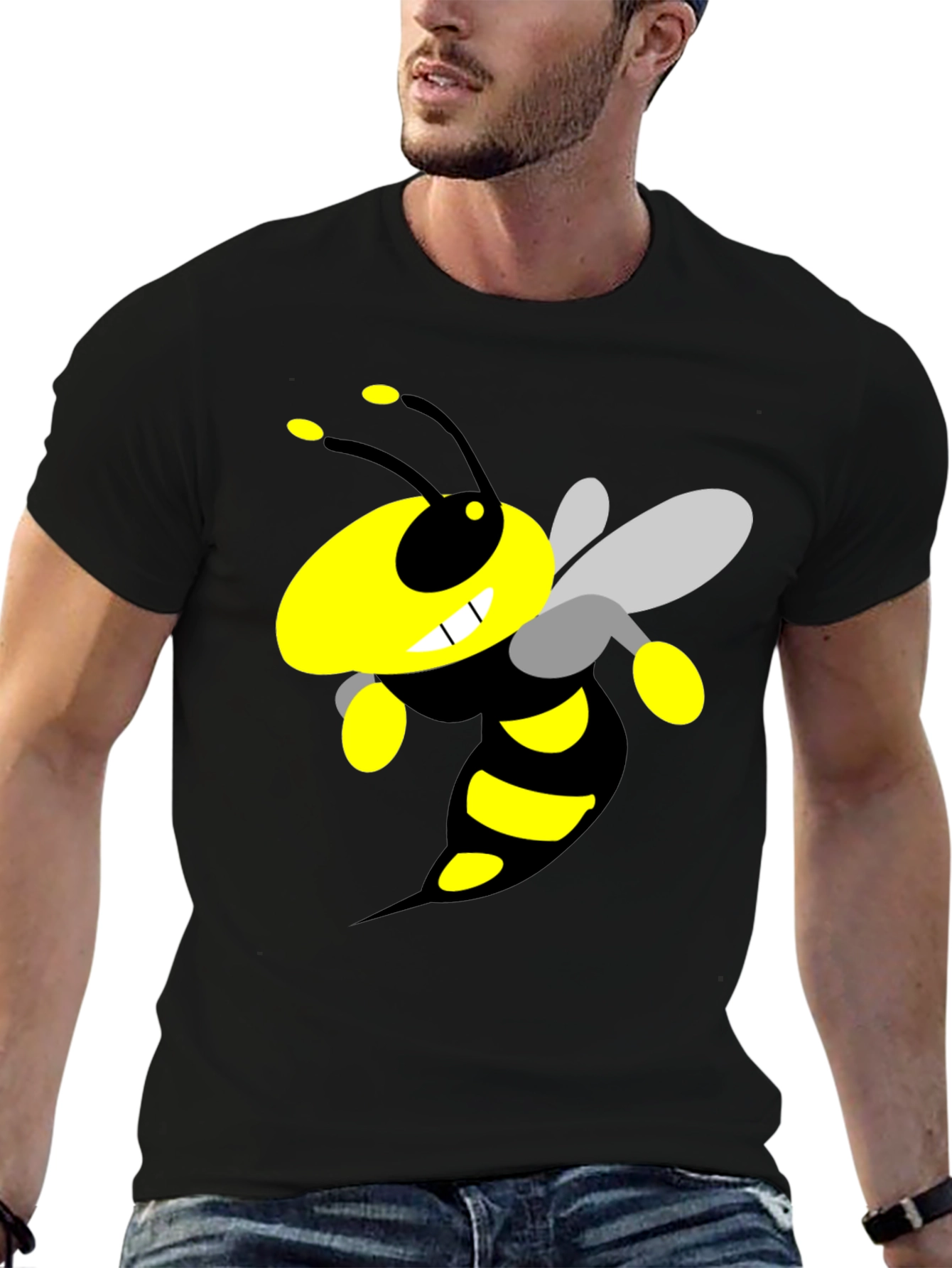 Cartoon Bee Graphic Black T-Shirt