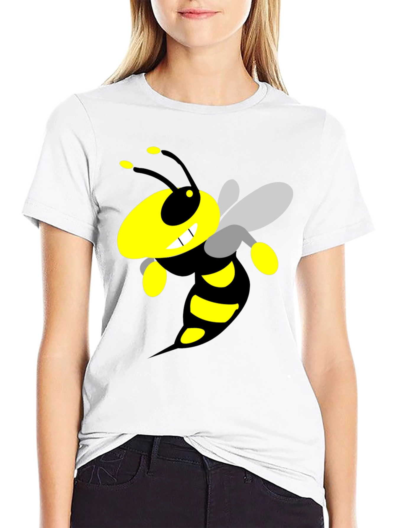 Cartoon Bee Graphic Black T-Shirt