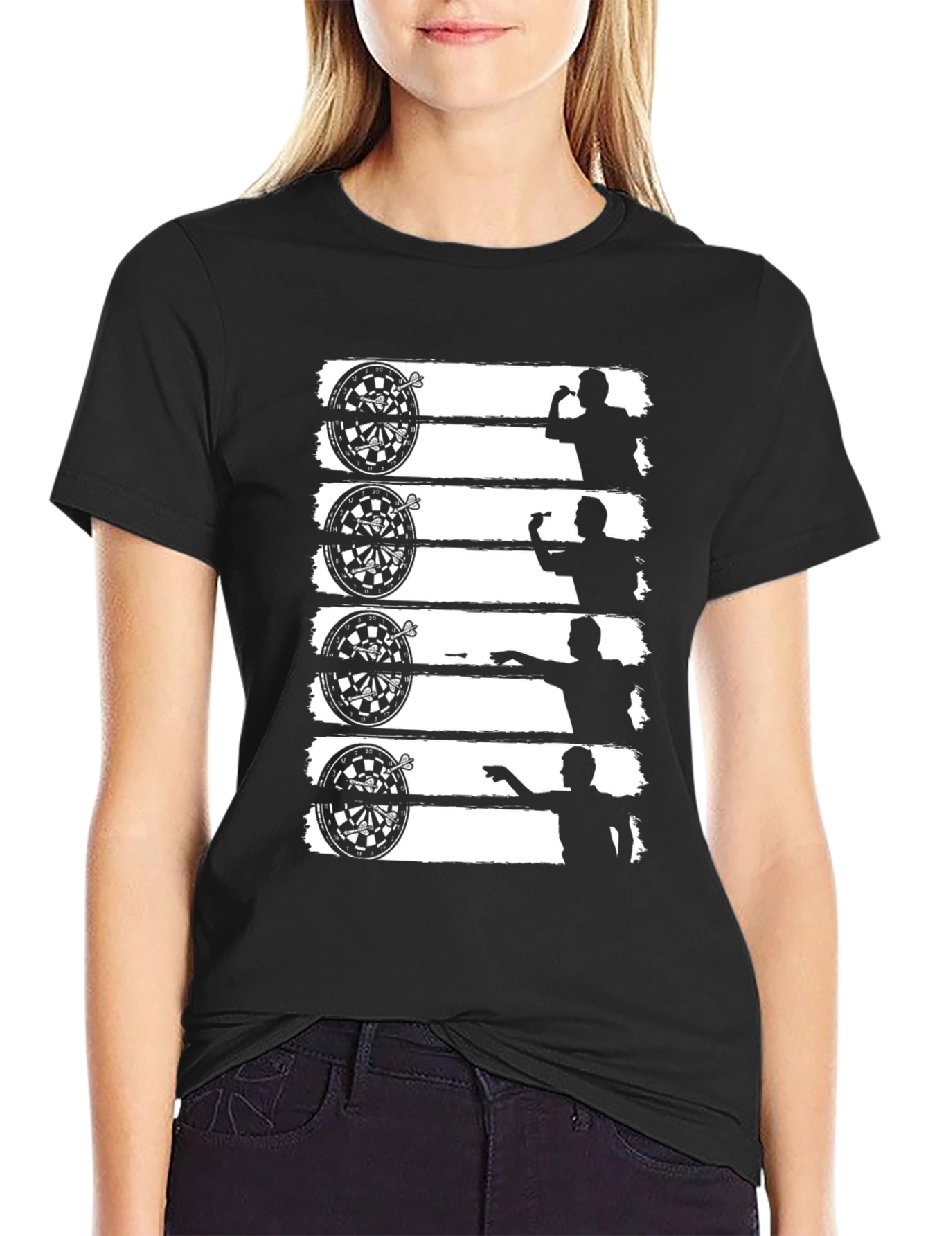Darts Player Black T-Shirt Dartboard Silhouette Tee