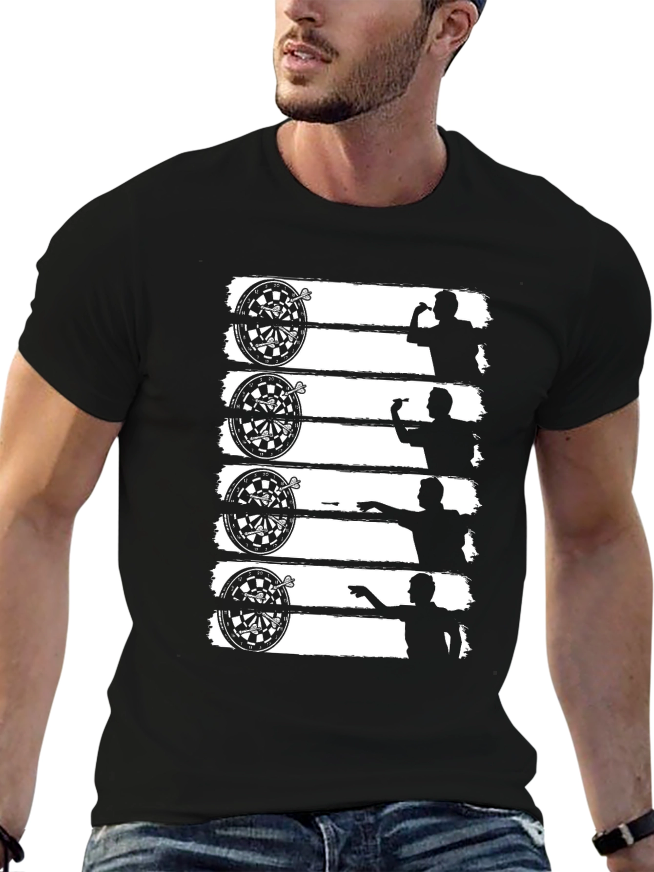 Darts Player Black T-Shirt Dartboard Silhouette Tee