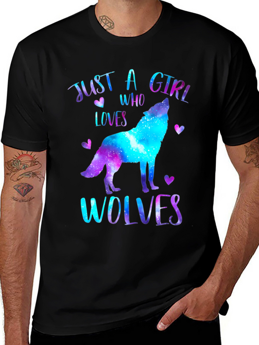 Just a Girl Who Loves Wolves T-Shirt - Galaxy Design