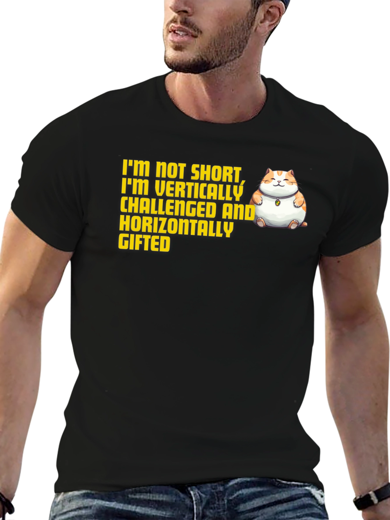 Funny Short and Gifted Cat Graphic T-Shirt