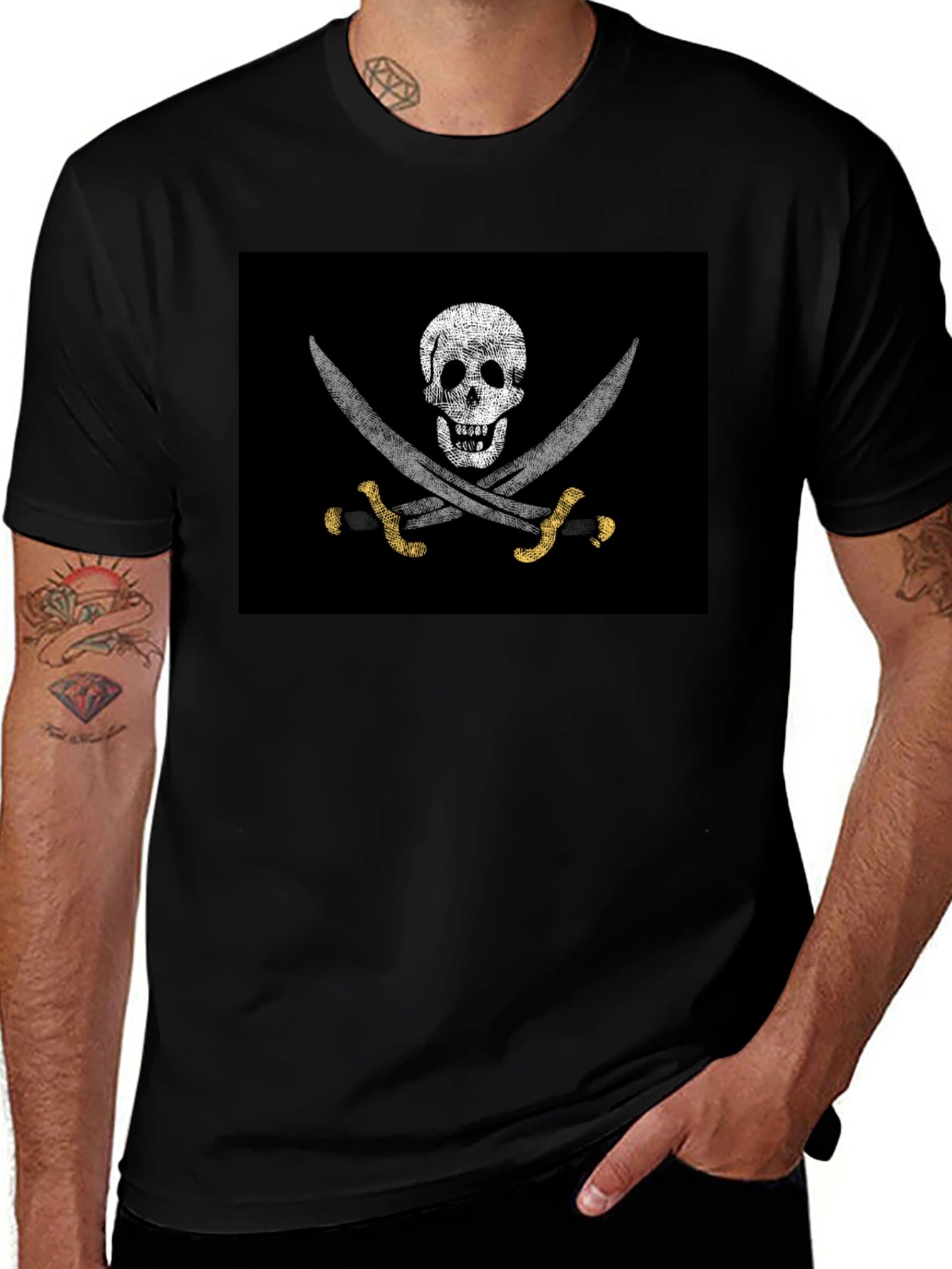 Pirate Skull & Swords Graphic T-Shirt - Black