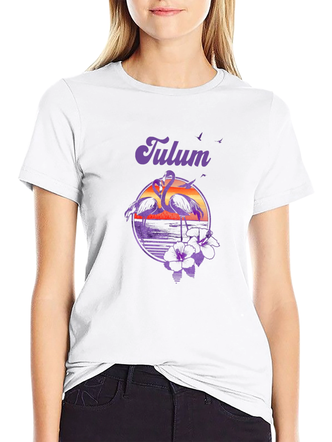 Tulum Flamingo Sunset Graphic Tee - Vacation Vibes