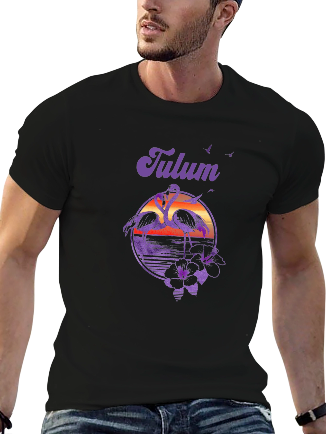 Tulum Flamingo Sunset Graphic Tee - Vacation Vibes