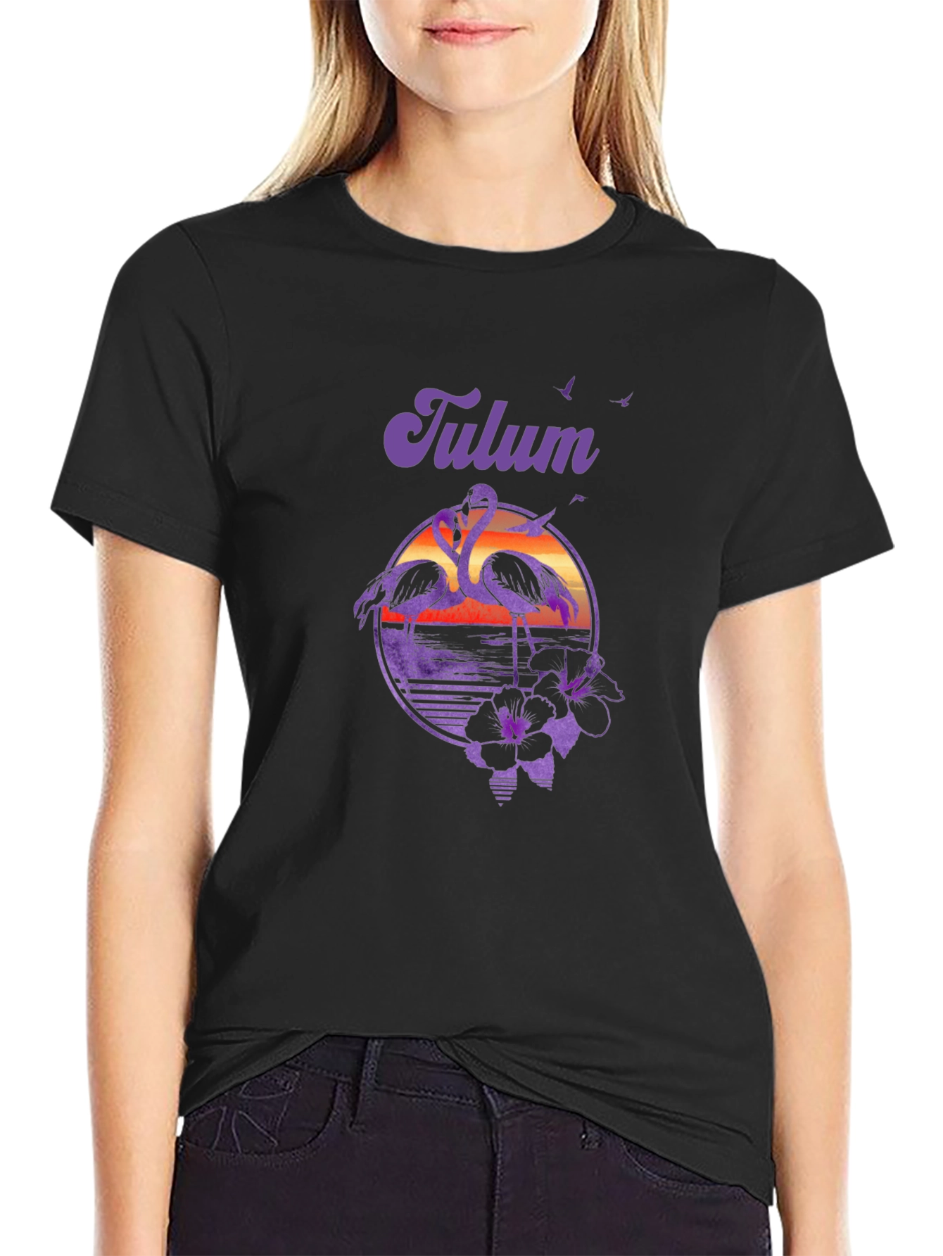 Tulum Flamingo Sunset Graphic Tee - Vacation Vibes