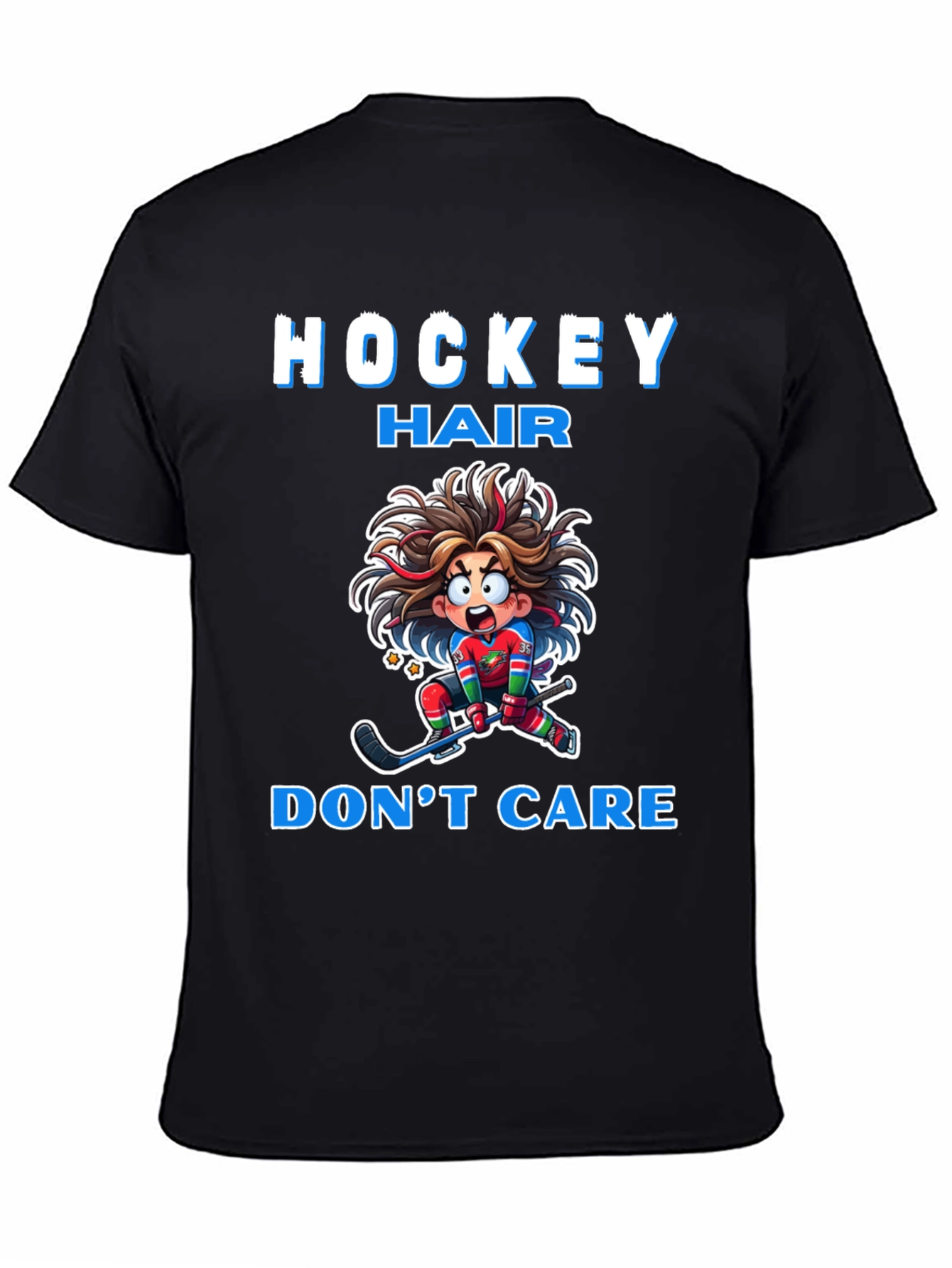 Hockey Hair Dont Care Graphic T-Shirt
