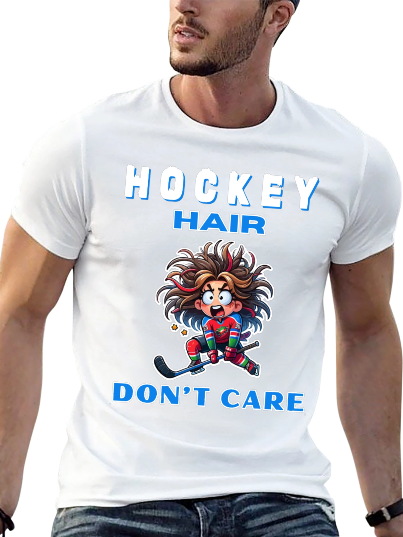 Hockey Hair Dont Care Graphic T-Shirt