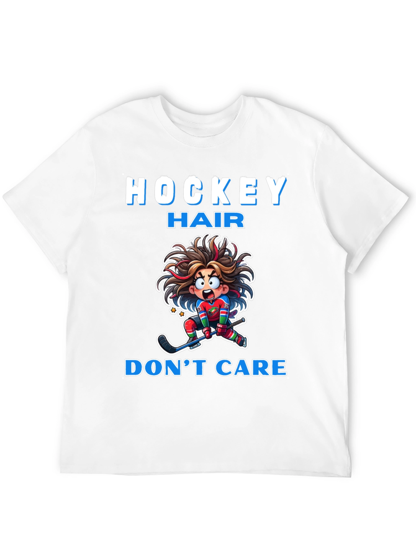 Hockey Hair Dont Care Graphic T-Shirt