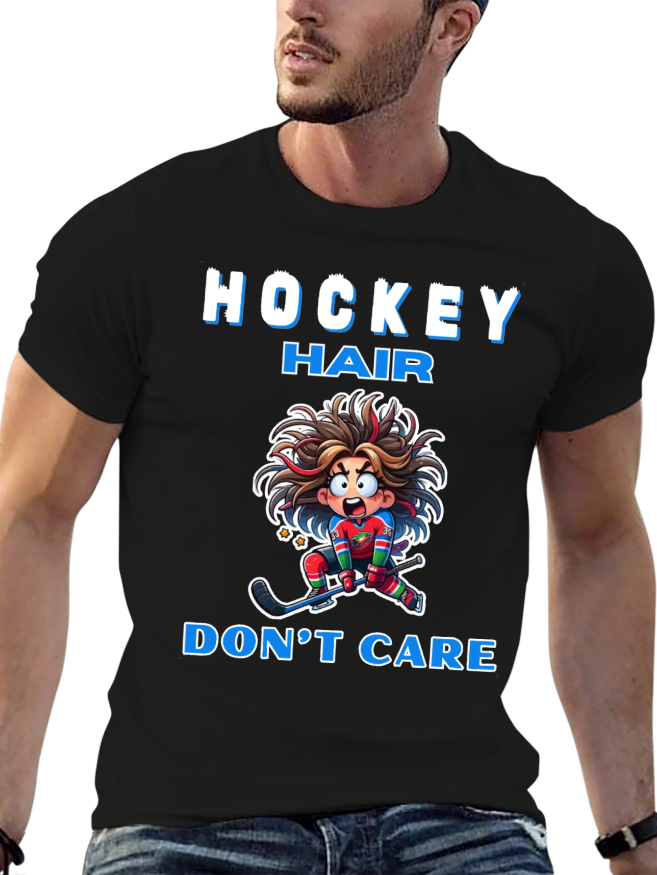 Hockey Hair Dont Care Graphic T-Shirt