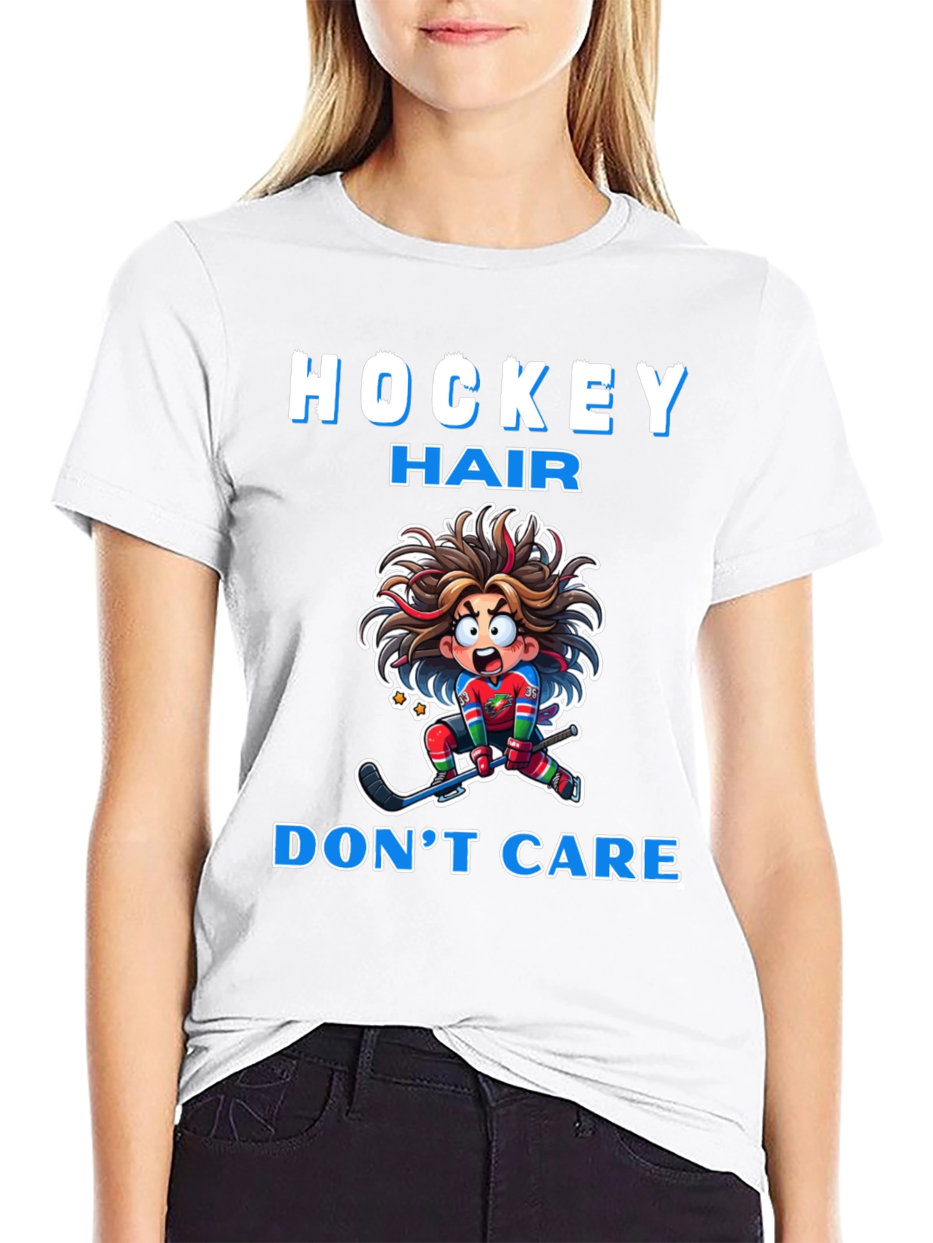 Hockey Hair Dont Care Graphic T-Shirt