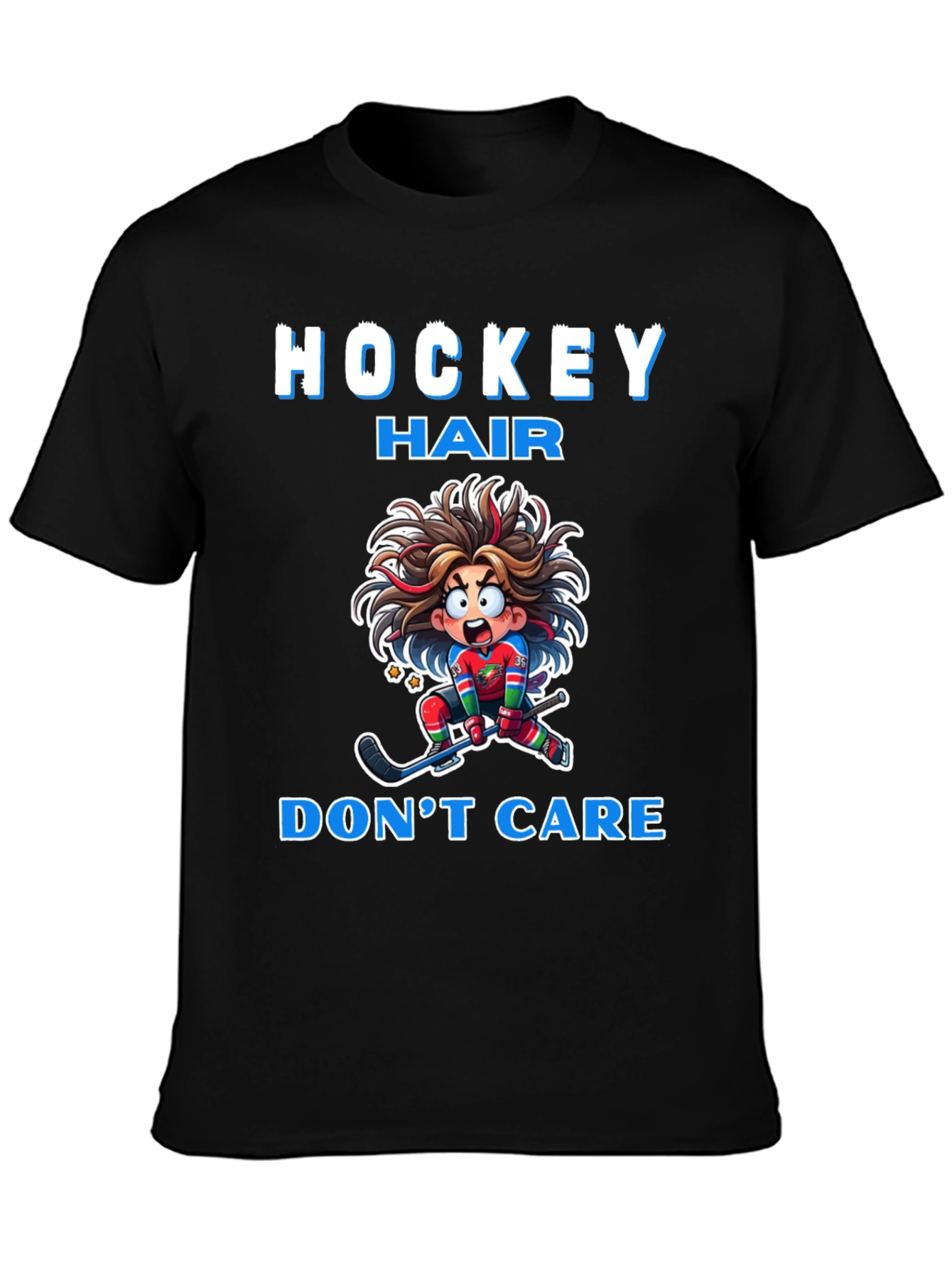 Hockey Hair Dont Care Graphic T-Shirt