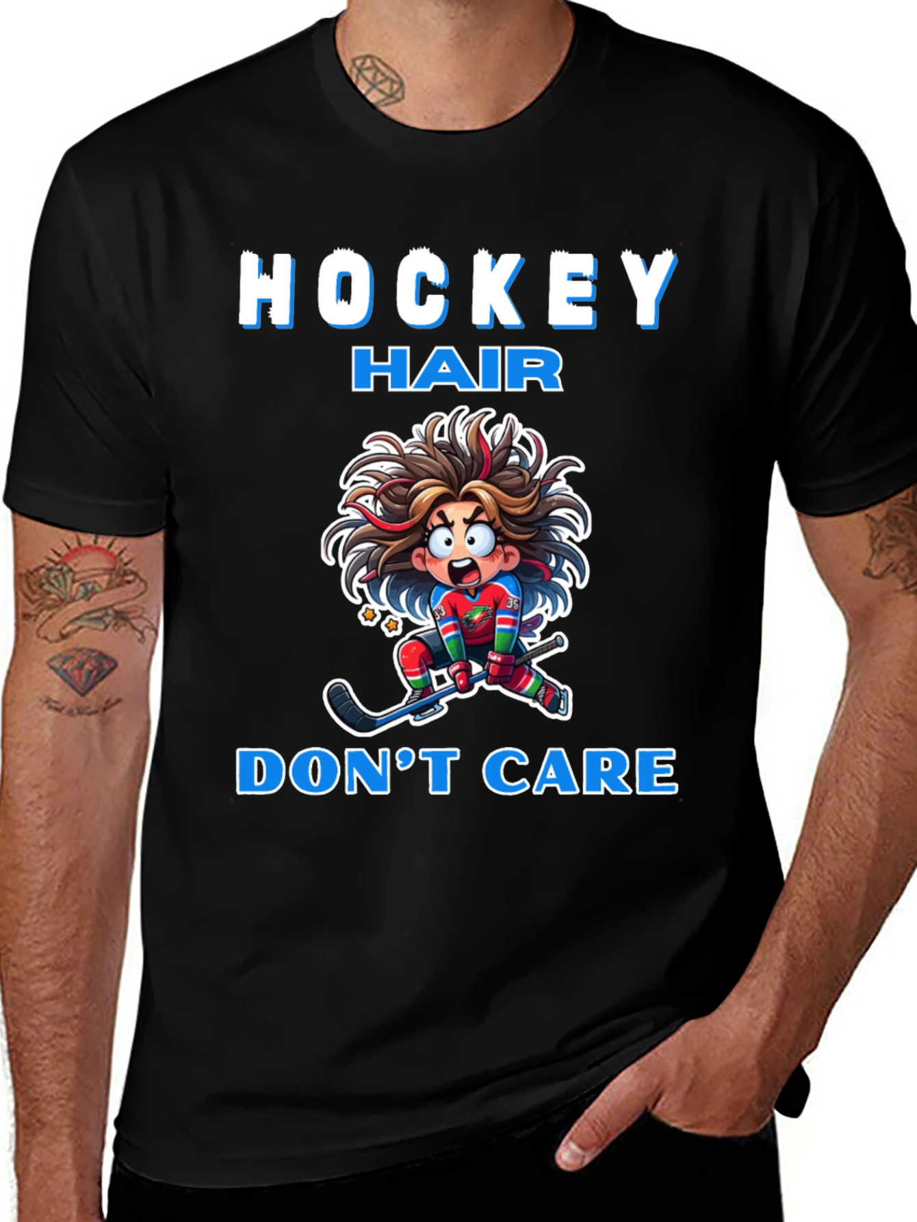 Hockey Hair Dont Care Graphic T-Shirt