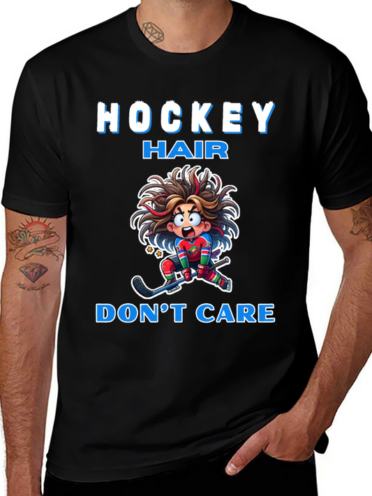 Hockey Hair Dont Care Graphic T-Shirt