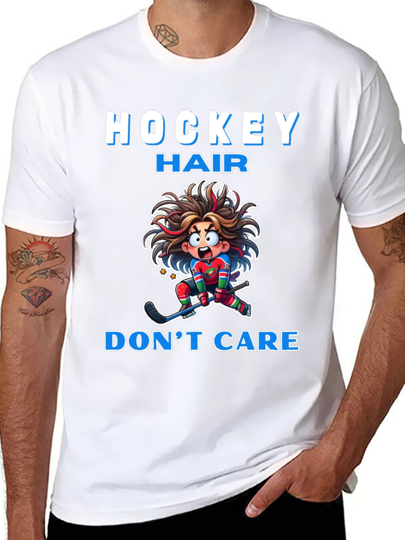 Hockey Hair Dont Care Graphic T-Shirt