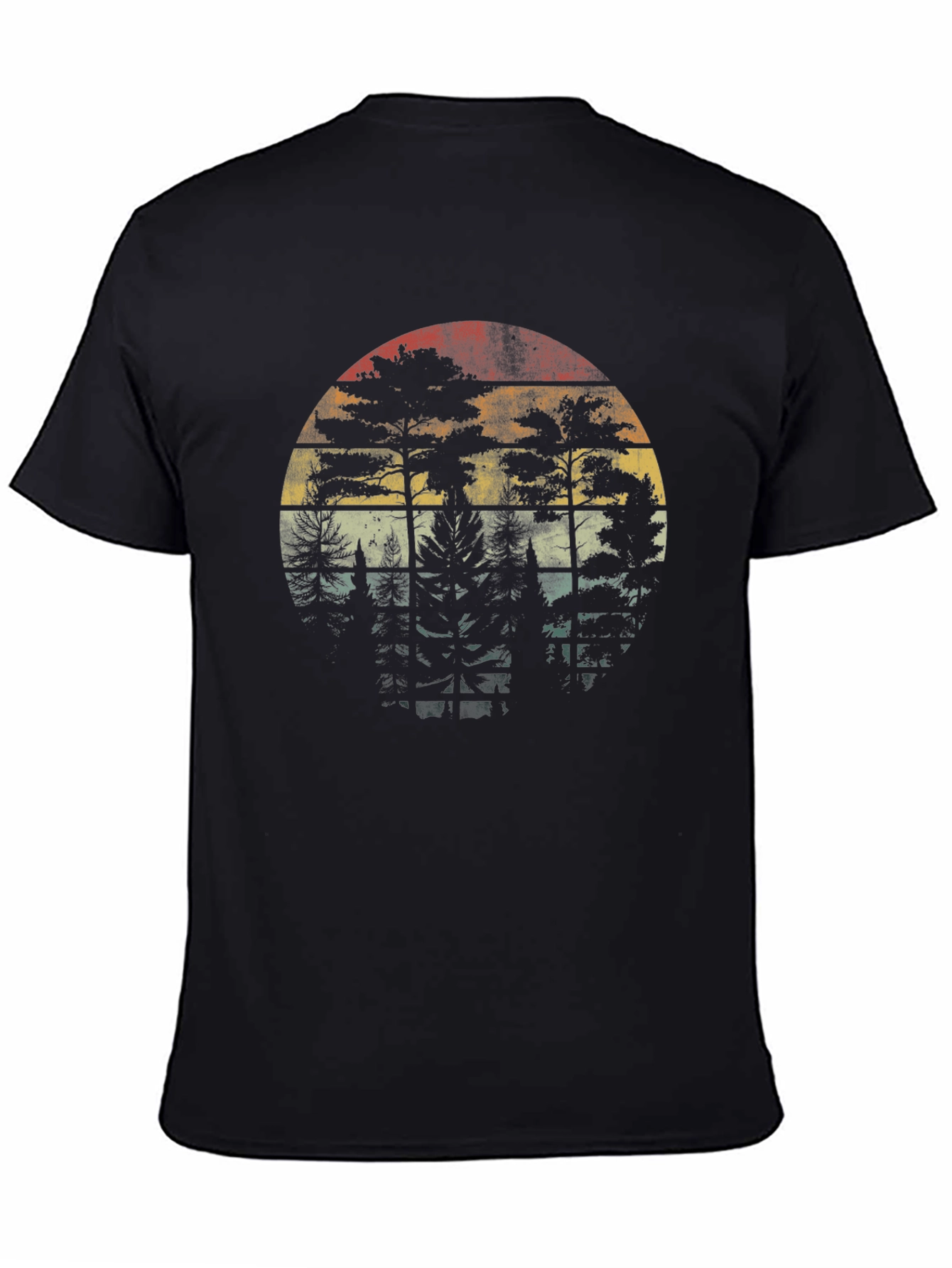 Retro Forest Sunset Graphic Tee - Black